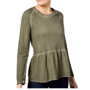 Style & Co Olive Sprig Peplum Flounce Sweater